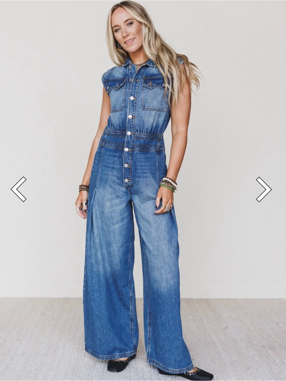 3BN (three bird nest) Wide Leg Denim Jumpsuit - Blue